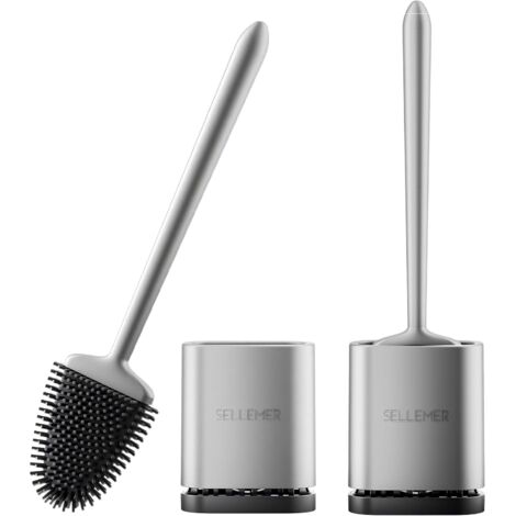 2 Pièces Brosse WC Silicone, Support Ventilé Séchage Rapide, Installation Murale ou au Sol, Tête Plate pour Cuvette