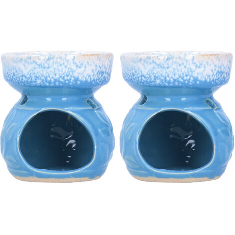2 pièces Brûleur d'Encens Céramique Bleu, Réchaud Aromathérapie Décoratif pour Huiles Essentielles