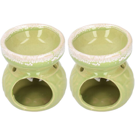 2 pièces Brûleur d'Encens Céramique Vert, Brûleur d'Huiles Essentielles Décoratif pour Aromathérapie