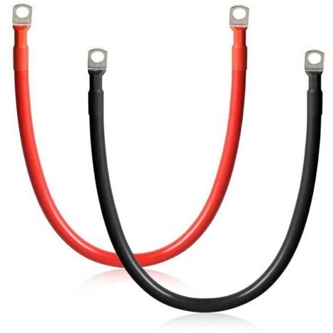 2 Pièces Cable Batterie Voiture M8 50cm Cable 25mm² Cable Batterie 12V/24V avec Bornes Annulaires pour Moto Solaire Câble de Batterie de Masse Voiture, Noir + Rouge