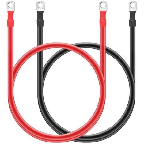 2 Pièces Câble de Batterie en cuivre Pur 5 AWG avec cosses de 10 mm (3/8") pour Solaire, Camping-Car, Voiture, Bateau, câble Robuste de 50 cm