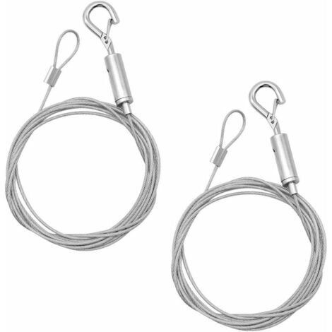 2 Pièces Câbles à Crochet en Acier Inoxydable Cable pour Rideaux Réglable Corde de Lustre pour Encadrement Tableau, Fil Etendoir Linge Exterieur, Fixations pour Miroir Cadres, 1.5mm x 2m——