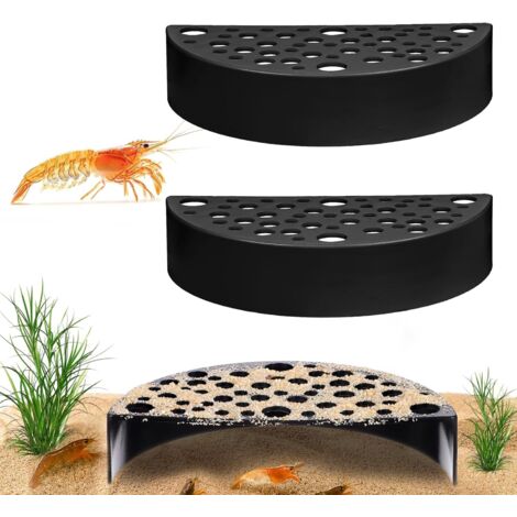 2 Pièces Cachette pour Crevettes en Plastique, Cachettes Créatives pour Crevettes Souterraines Demi-Cercle Grotte en ABS Accessoires Aquarium pour Petits Poissons pour Jouer, Se Reposer (Noir)