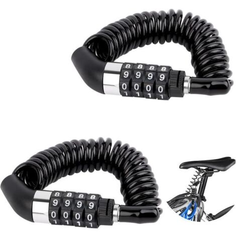 2 Pièces Cadenas de Vélo 150cm3,5mm Casque Vélo Code à 4Chiffres Cadenas de Casque Moto Alliage de Zinc et PVC cadenas Velo Antivo