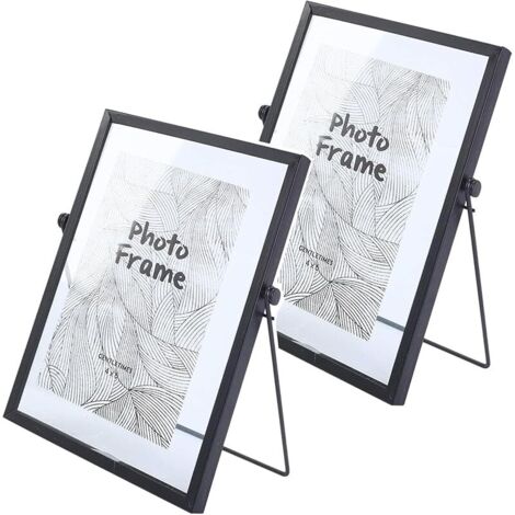 2 Pièces Cadres Photo Fer Noir, 15  20cm Cadre Photo Verre Double Face, Cadre Photo Métal Vertical, Cadre Photos DIY pour Fleurs Pressées, Décoration Table Bureau, Maison, Salon(Support Angle 60°)