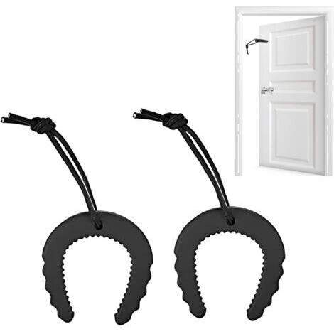 2 Pièces Cales Porte Noires en Caoutchouc Anti-Pincement, Bloc Porte avec Corde Nylon - Butées Porte Portable pour Pompiers, Anti-Claquement Porte (Lot de 2)