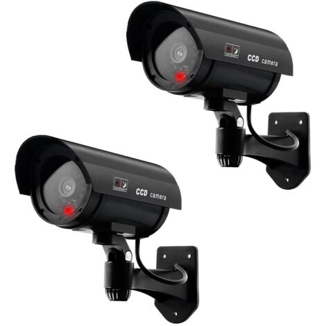 2 pièces Caméra virtuelle CCTV Fausse caméra de sécurité, Flash LED intérieur et extérieur, Noir