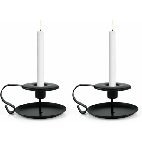 2 Pieces Candle Holders Holder, Long Candle Holder with Handle and Tray, for Valentine's Day Christmas Halloween Wedding Ceremony Birthday, Black