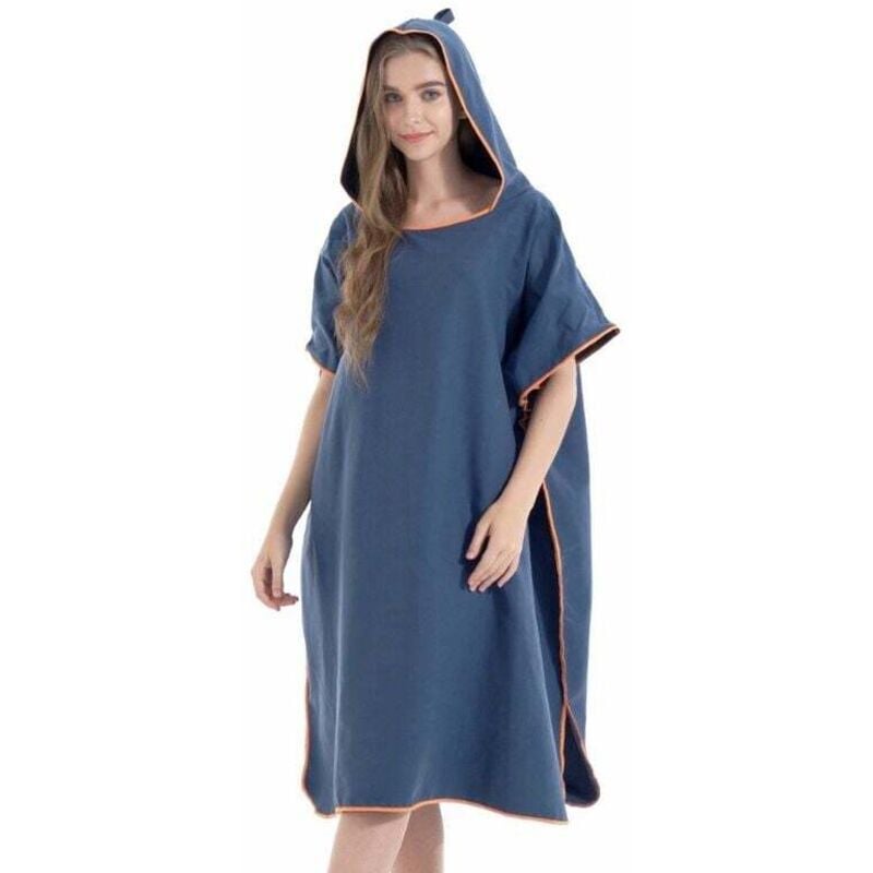 Cape de bain cape absorbante à séchage rapide en polaire double face en microfibre cape de peignoir à langer-bleu marine,80105cm, 1pc