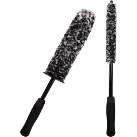 2 Pieces Car Wheel Cleaning Brush Long Handle Car Wheel Cleaning Brush with Microfibre Stick Wheel Brush for Folding Car Tyre