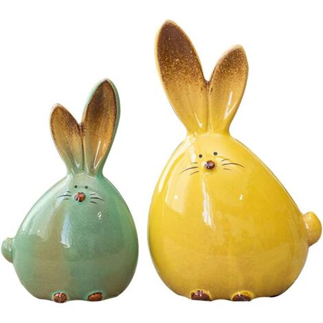 2 Pieces Ceramic Rabbit Figurine Easter Bunny Figure Sculpture Desktop Ornaments Ceramic Animal Rabbit Statue Easter Party Favor Gifts (Mixed Color)
