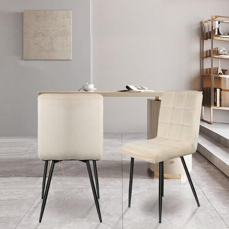 2 Pièces Chaise de Salle à Manger Chaise de Cuisine Rembourrée en Velours, Pied en Métal, Beige