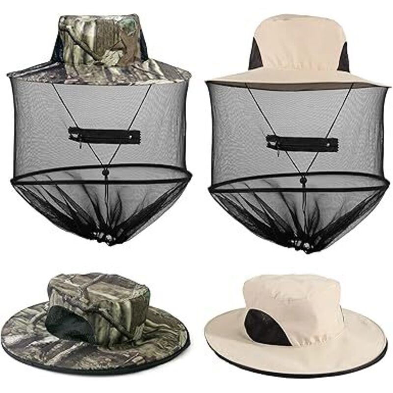 2 Pièces Chapeau Moustiquaire, Chapeau de Soleil Chapeau de Pêcheur avec Visière en Maille Dissimulée, Adapté aux Amateurs de Plein
