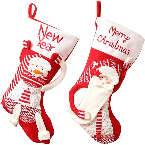 2 Pieces Christmas Stocking Socks Hanging Bags Christmas Gifts Candy Cookies Christmas Stocking Christmas Party Decoration