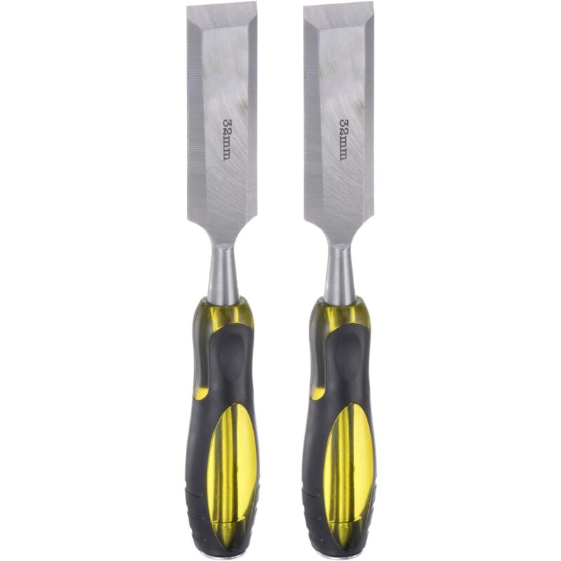 2 pièces ciseau à bois droit 32mm x 260mm CR-V alliage biseauté lame outils à main pour le travail du bois