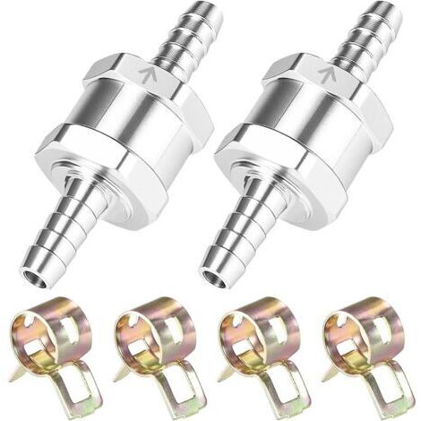 2 Pièces Clapet Anti Retour En Aluminium De Carburant 6 mm, 4 Pinces, Pour Huile Chromée Et Eau Essence Voiture Bateau Moto, Carburateur Systèmes Basse Pression Tuyau De Carburant