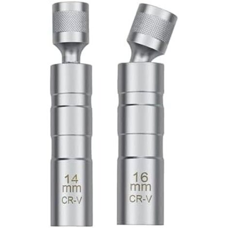 2 Pièces Clé à Bougie Magnétique Universelle, Douille Extracteur Longue 16mm/14mm, Flexible 3/8" - 10mm, Chromée Vanadium, Outil de Réparation Automobile Compatible Véhicules