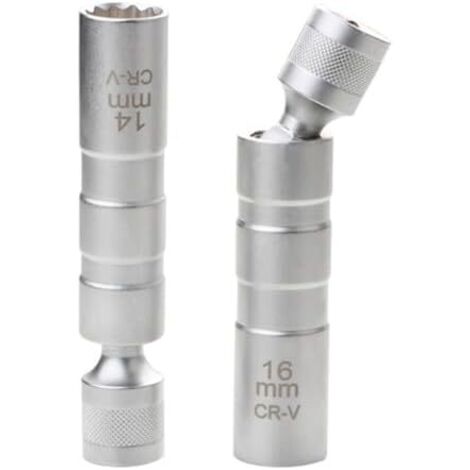 2 Pièces Cle a Bougie,Douille Bougie 14mm/16 mm,Extracteur de Douille Bougie,Clé Universelle à 12 Angles,Outil Retrait D'allumage pour Réparation Voiture(Argent) -