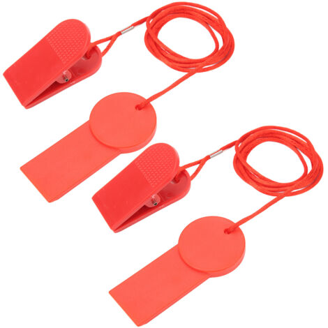 2 pièces Clé de Sécurité Tapis Roulant, Interrupteur d'Arrêt d'Urgence, Cadenas de Sûreté, Clip Rectangulaire 28x43 Rouge