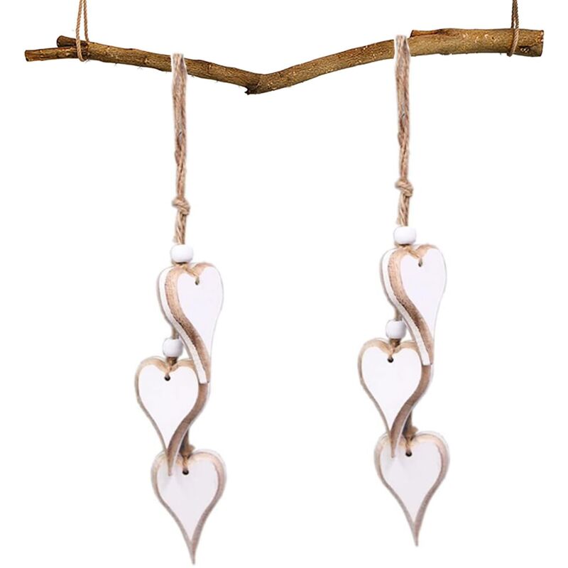 2 Pièces Cœur Décoratif en Bois à Suspendre, Suspension Coeur Bois, Décoration de Fenêtre à Suspendre, Décoration d'amour en Bois à Suspendre, pour