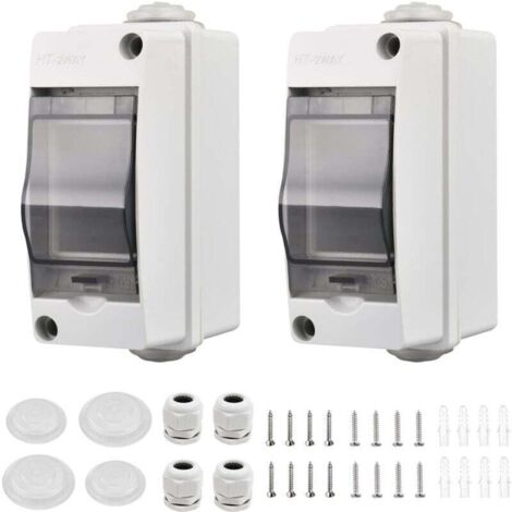 2 Pièces Coffret Electrique Etanche Petit, Coffret Electrique Etanche Exterieur IP65 2 Modules, Avec 2 Connecteurs, pour une Utilisation à l'extérieur, dans les Jardins, Sites Industriels