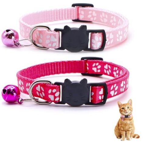 2 pièces Collier pour Chats Réglable avec Clochette et Boucle de Sécurité, pour Chatons Chiots, Adapté pour Tous Les Chats Domestiques, Collier (Rose + Rouge)