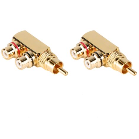 2 pièces Connecteur RCA Mâle à Femelle Adaptateur Triple Sortie Audio Vidéo Diviseur Angle Droit