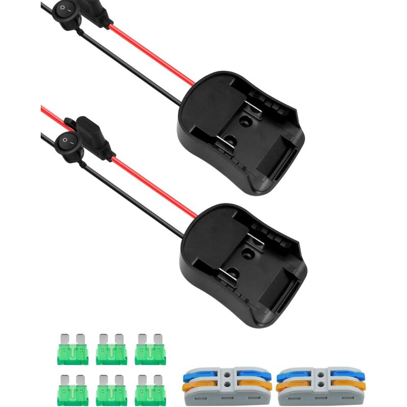 Sjqka - 2 pièces Conversion de connecteur d'alimentation pour batterie au lithium Makita 18 avec fusible et interrupteur