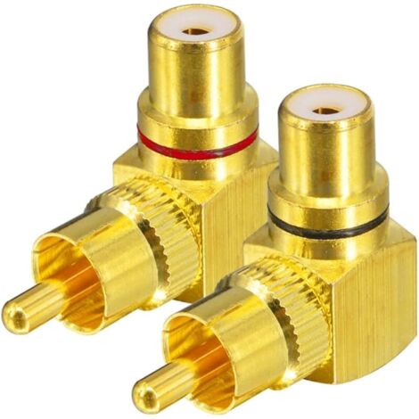 2 Pièces convertisseur adaptateur RCA mâle à femelle à angle droit, 90 degrés, 1 rouge et 1 noir