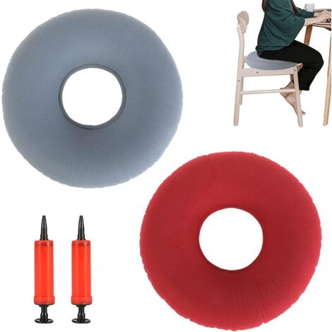 2 Pièces Coussin de siège de Beignet, Coussin d’Assise Gonflable en Anneau, Coussin de Siège Gonflable avec Pompe, Coussins pour Voitures, Canapés, Bureaux et Fauteuils Roulants (Rouge, Gris)