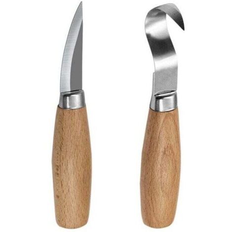 2 Pièces Couteau à Crochet de Sculpture Bois, XU, Outils Découper Cuillère pour Sculpteurs Cuillères Qualité et Débutants, Droitier -