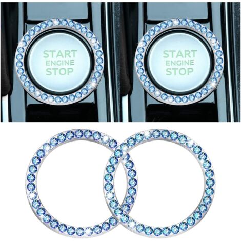 2 Pièces Couvercle Du Bouton De Démarrage Du Moteur De Voiture En Strass Cristal, Auto Moteur Démarrage Arrêt Cristal Strass Bouton Anneau Autocollant, Voiture Décor Accessoires (Bleu1)