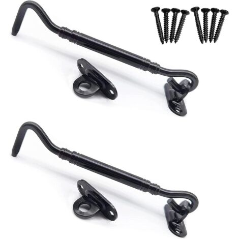 2 Pièces Crochet de Cabine, Support Fenêtre,Crochet Fermeture Porte,Acier Inoxydable Shed Loquet pour Porte de Hangar Porte de Garage Les Fenêtres Cabine 15,2 cm/noir