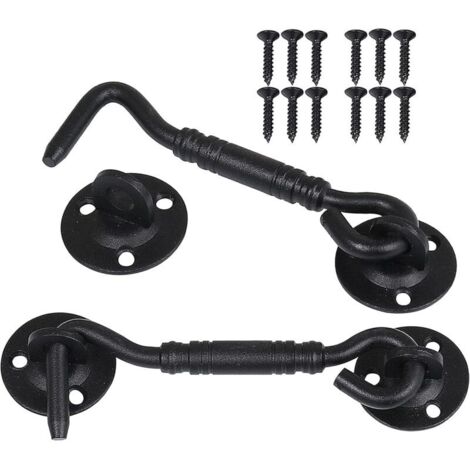 2 Pièces Crochet de Cabine, Support Fenêtre,Crochet Fermeture Porte,Acier Inoxydable Shed Loquet pour Porte de Hangar Porte de Garage Les Fenêtres Cabine,4 Pouce(Noir)