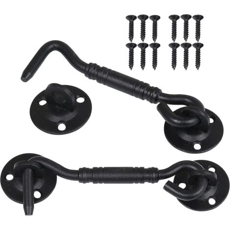 2 Pièces Crochet de Cabine, Support Fenêtre,Crochet Fermeture Porte,Acier Inoxydable Shed Loquet pour Porte de Hangar Porte de Garage Les Fenêtres Cabine,4 Pouce(Noir)-LIAIKI