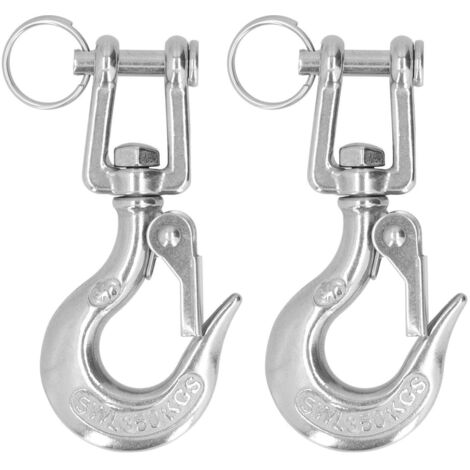 2 Pièces Crochet de Levage à Chaîne 304 Acier Inoxydable avec Verrou de Sécurité (1/4, 350kg)