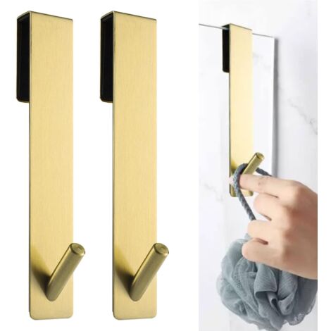 2 Pièces Crochet Douche, Crochet Porte Serviette sans perçage, Crochets de porte pour portes de douche en verre sans cadre, adapter 6-12 mm d'épaisseur (Or)