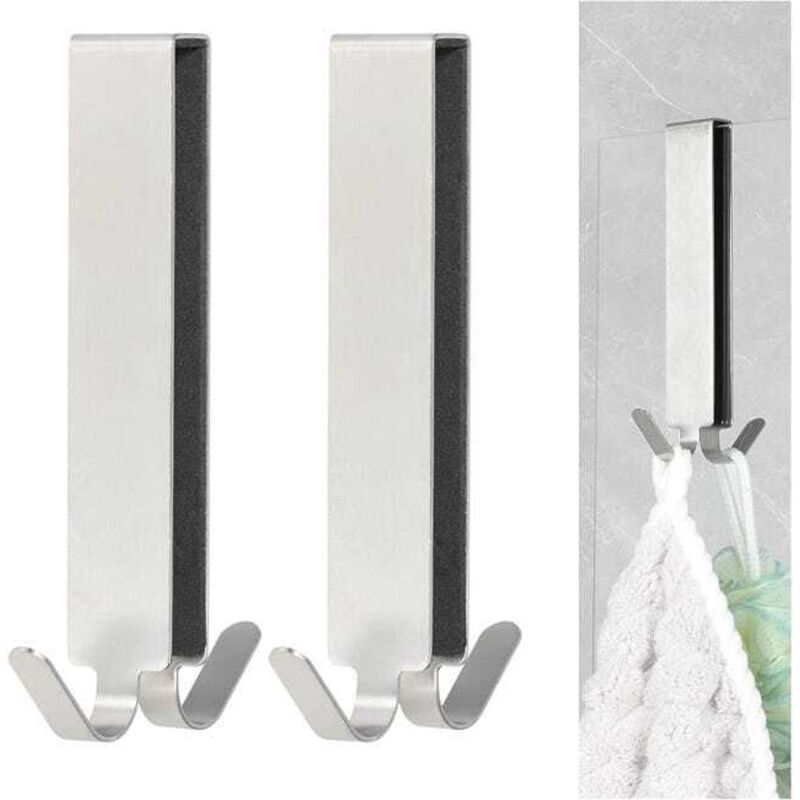 2 Pièces Crochet Douche, Porte Serviette Paroi de Douche Verre, Crochet Paroi Douche en Inox pour Porte en Verre de Salle de Bain 5–10 mm (Argenté)