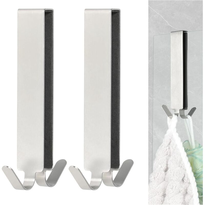 Pièces Crochet Douche, Porte Serviette Paroi de Douche Verre, Double Face Allongés avec Coussinet EVA, Crochet Paroi Douche en Inox pour Porte en