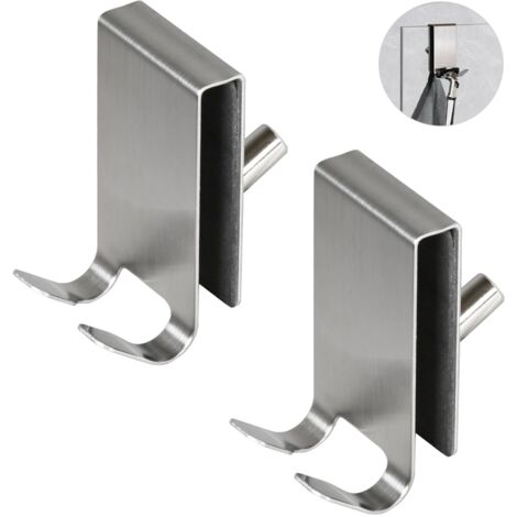 2 Pièces Crochet Douche, Porte Serviette Paroi de Douche Verre, Double Face avec Coussinet EVA, Crochet Paroi en Inox pour Porte en Verre de Salle de Bain 5-10 mm (Argenté)