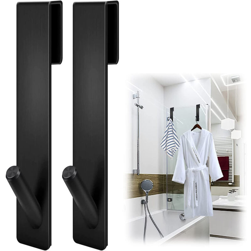 2 Pièces Crochets de Porte de Douche, Crochets de Suspension pour Serviettes Sans Perçage, Crochet douche, Crochets de porte pour portes de douche en