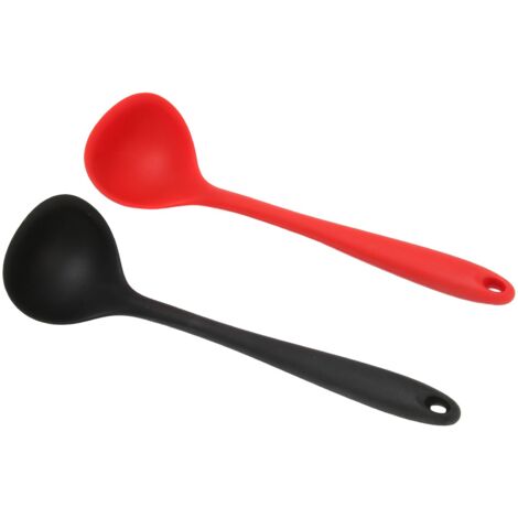 2 pièces Cuillère Souple en Silicone Noir Rouge, Louche Multifonction pour Cuisine, Outil de Cuisson avec Trou de Suspension