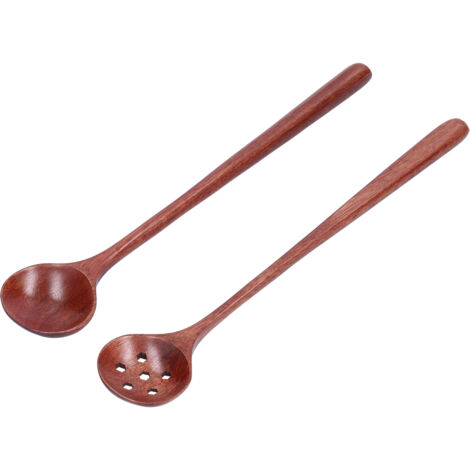 2 pièces Cuillères en Bois à Manche Long Droit pour Cuisine, Ustensile pour Bol et Assiette