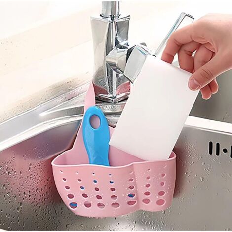 2 pièces Cuisine Porte-éponge Cuisine Sink Organizer Réglable Cuisine Organisateur d'évier Panier Suspendu pour éponge, Brosse, Bouchon d'évier (Rose)