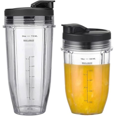 2 Pièces Cup Gobelet de Remplacement et Couvercle pour Ninja Blender Mixeur Auto-iQ BN750EU BN495EU BN800EU TB301EU TB401EU CB100EU CB350EU, Blender Bol en Verre Ninja Pièces de Rechange de Tasse