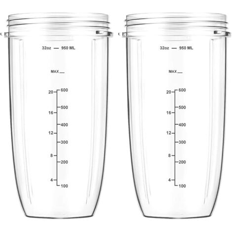 2 Pièces Cup Gobelet de Remplacement pour NUTRIBULLET Original 600 Watt et NutriBullet Pro 900 W Blender Électrique, Blender Bol en Verre Accessoires, Nutribullet Pièces de Rechange de Tasse