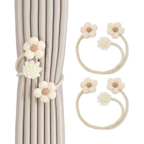 2 Pièces d'Attaches de Rideaux à Fleurs Pivotantes 360°, Réglables, sans Perçage