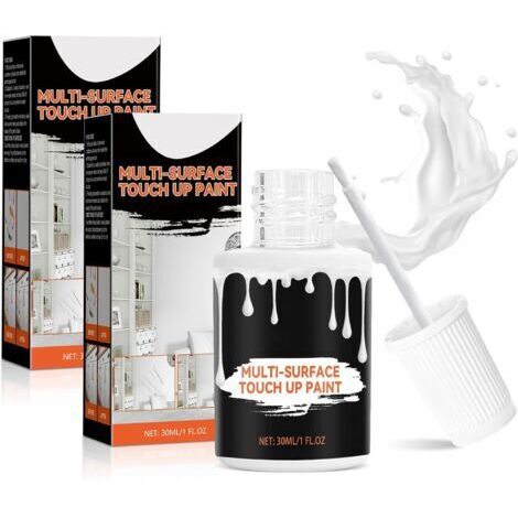 2 Pièces de 30 ml Peinture de Retouche émail, Retouche Blanc Mur, Peinture pour Baignoire Répare les Petits Défauts, Convient aux Baignoires, Meubles, Murs, Placards, Portes et Fenêtres, Blanc