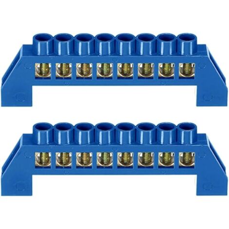 2 pièces de barre de borne neutre à 8 positions en laiton avec bloc de barre de bus à vis pour câble de terminal, bande de mise à la terre, coque bleue pour distribution électrique