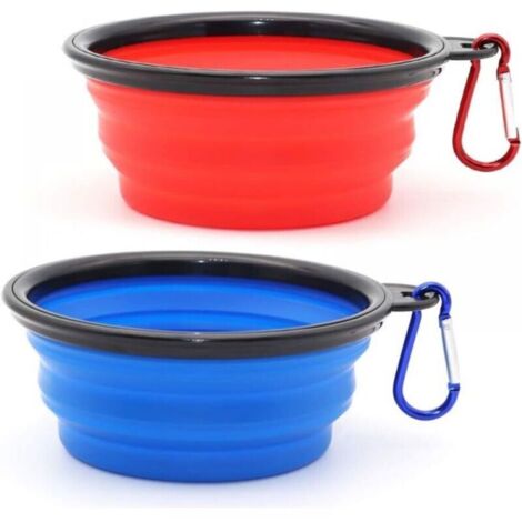 2 Pièces de Bol pour Chien Portable Pliable Bol pour Chien,Gamelles de Voyage pour Chien et Chat Bols (350ml, Bleu et Rouge)